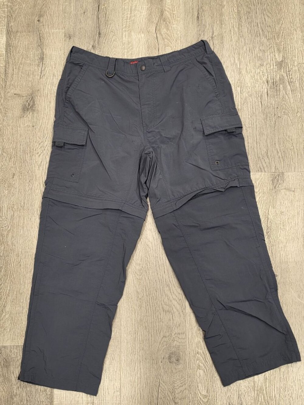 Reel Legends Mens Convertible Cargo Pants L/30 Gray Nylon Outdoor Hiking stains